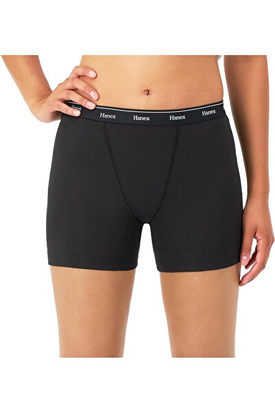 HANES Women's Originals Mid-thigh Boxer Briefs, Stretch Cotton, Assorted (4-pack)
