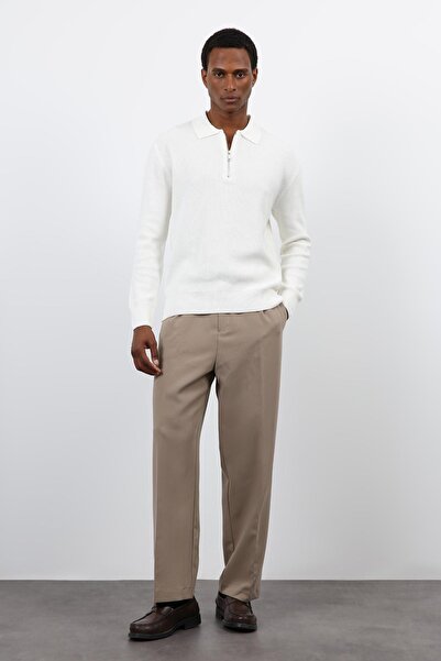 Antioch Ecru Zippered Men's Knit Sweater