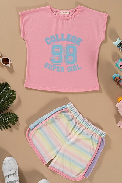 FOR YOU MODA Bedrucktes pinkes Zweiteiler-Set mit Fledermausärmeln