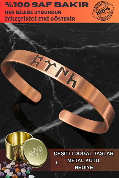 OSMANLI GÜMÜŞ Men's Copper Bracelet - Copper Bracelet with Turkish Script in Turkish Language Metal Box Natural Stone