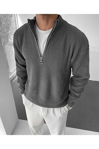 WE AND ME Men's Slim Fit Slim Fit Half Zip Mock Neck Knitwear Sweater