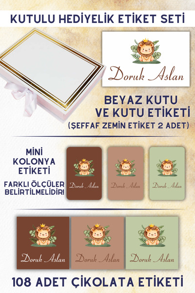 Netsan Etiket Aslan Desen Kahve Yeşil Hediyelik Etiket Seti - Kutu, Çikolata ...