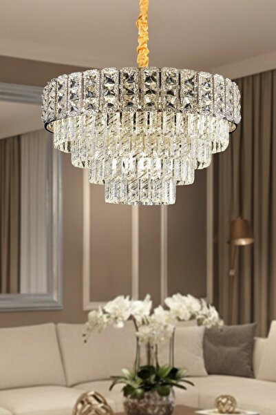 Ünal Aydınlatma Asel Krom 60 cm Kristal Taşlı Modern Avize – Salon ve Oturma ...