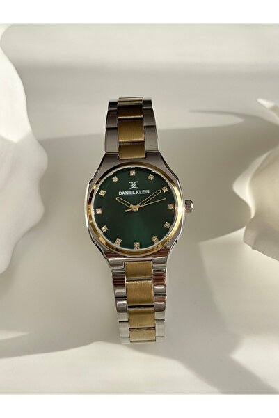 Daniel Klein Gold Gümüş Renk Yeşil İç Kadran Kadın Kol Saati