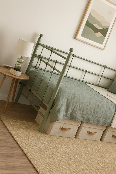 Unimet Lalas Daybed Tek Kişilik Sedir Metal Karyola 90x200 Yeşil (AHŞAP LATALI)