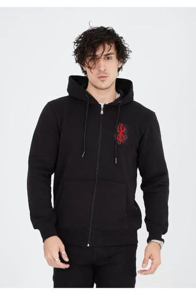 KentselBazaar    Unisex Printed Full Zipper Hooded Sweatshirt - Black