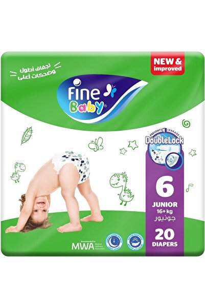 Fine Baby حفاضات أطفال مقاس 6 جونيور (16 كجم) عبوة تحتوي على 20 حفاضة - مع حو...