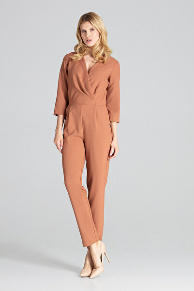 Figl Women's envelope jumpsuit - elegant brown jumpsuit M672 size XL