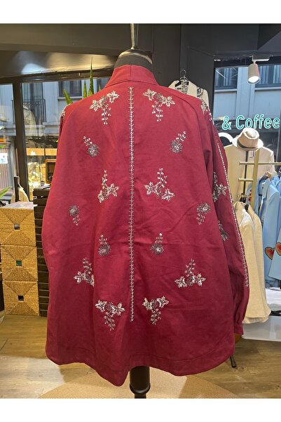 Dadali Women's Stone Embroidered Detailed Long Sleeve Kimono