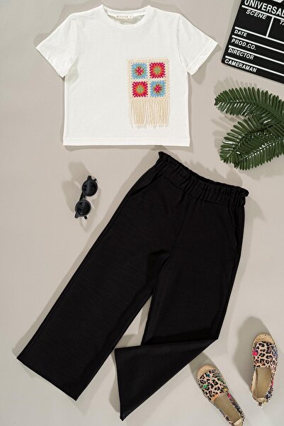 FOR YOU MODA Schwarzes Hosen-Set mit Spitzendetails an den Taschen