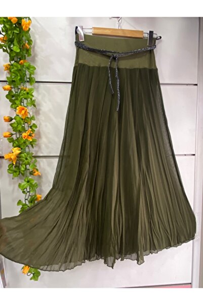 edu collection Chiffon Bell Skirt with Khaki Lining