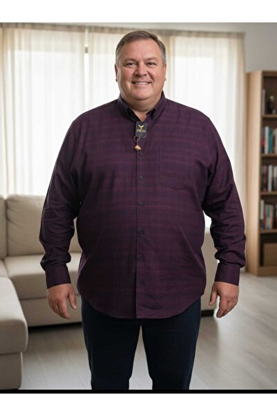 Grand Star 100% Wool Collar with Hidden Buttons, Patterned Pockets, Oversized Size Men's Winter Shirt