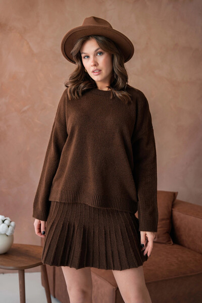 Park Karon Women's Double Knitwear Set with Crew Neck Skirt