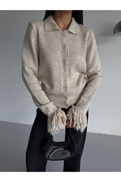 Lamierra Soft Women's Cardigan with Tassels on the Sleeves