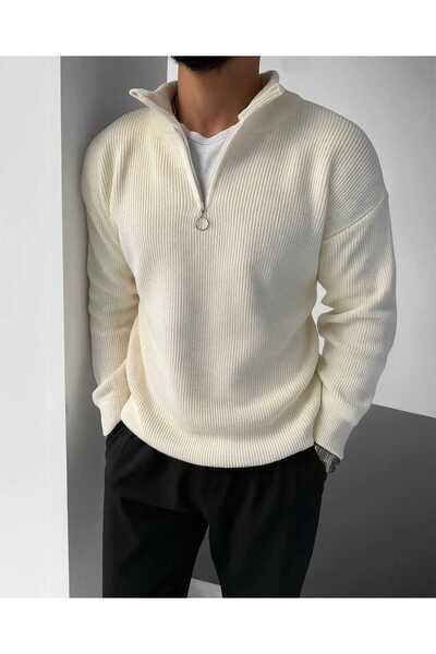 WE AND ME Чоловічий светр Slim Fit з вузьким кроєм, напівзастібкою та стоячим коміром