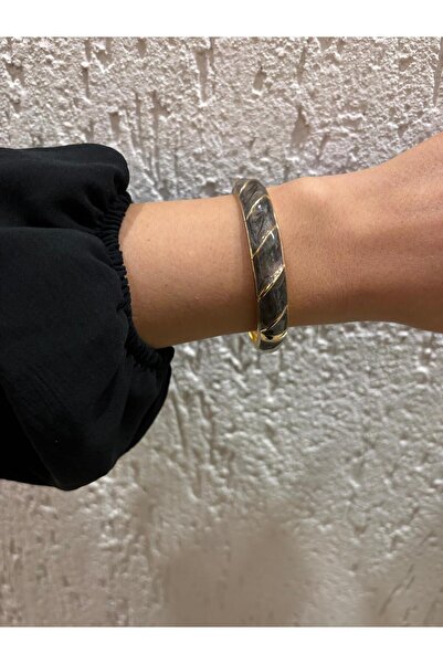 YSX Special Series Stripe Pattern Brown Enamel Gold Bracelet