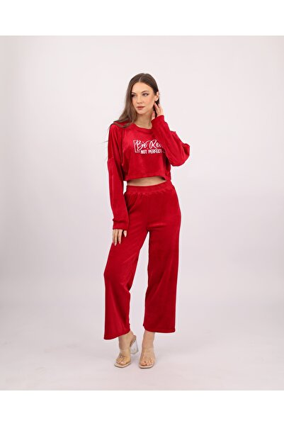 Clyfora Be Real Not Perfect Velvet Crop Pajama Set