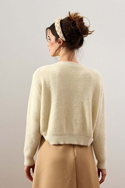 Ceylan Otantik Κρεμ βελούδινη ζακέτα