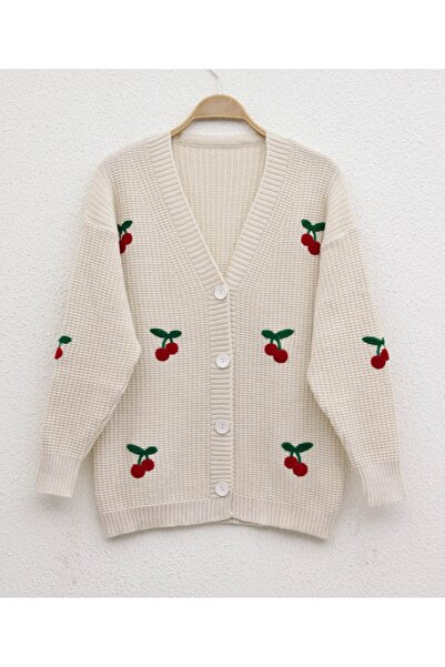 DİMA Cherry Patterned Knitted Sweater Cardigan