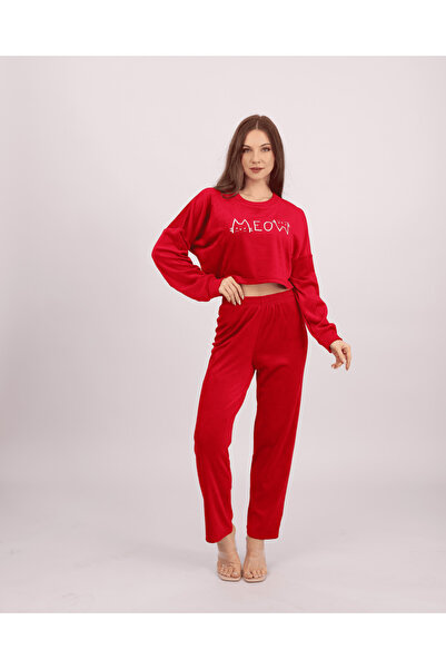 Clyfora Meow Velvet Crop Pajama Set