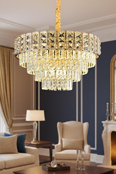 Ünal Aydınlatma Asel Gold 50 cm Kristal Taşlı Modern Avize – Salon ve Oturma ...