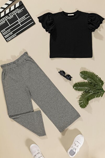 FOR YOU MODA Set aus T-Shirt und Hose mit Rüschendetails in Anthrazit
