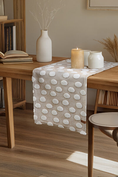 HAMUR Punch Washable Tablecloth, Table, Living Room, Kitchen and Coffee Table Table Runner Point Beige