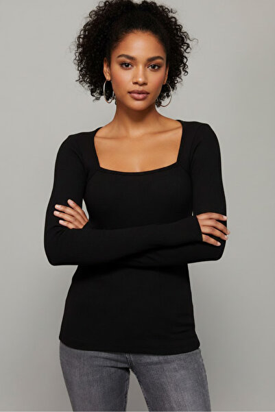 Sienza Women's Black Square Collar Blouse