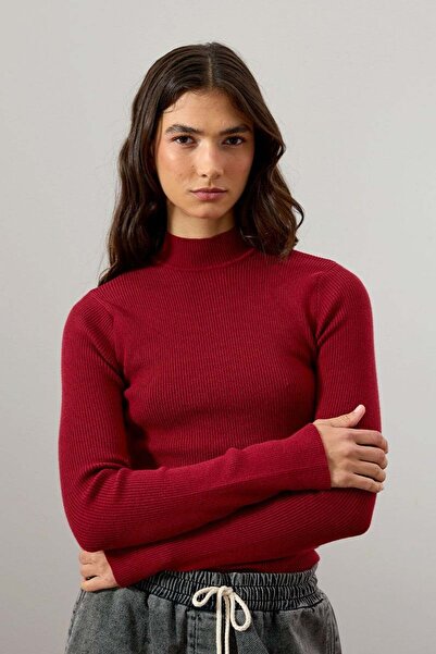 Ceylan Otantik Burgundy Half-Thigh Knitwear Bodysuit