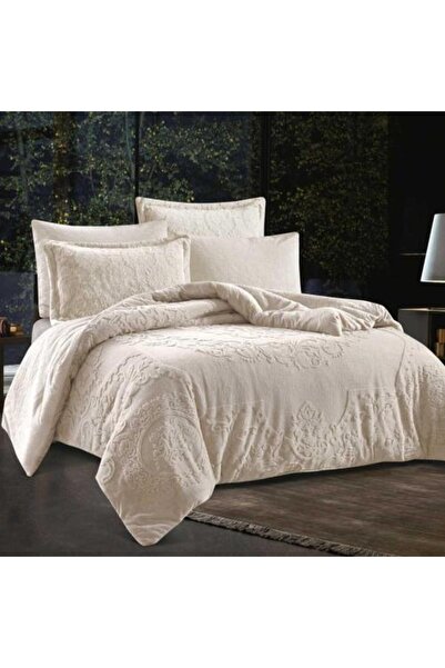 Alhabib bedding Yata Winter Double Bedspread, Light Beige Faux Fur, 6 Pieces