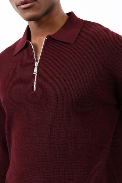 Antioch Burgundy Zippered Men's Knit Sweater