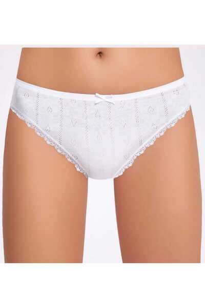 YILDIZ 100% Cotton 6-Pack Jacquard Ribbed Lace Bikini Panties Q3570