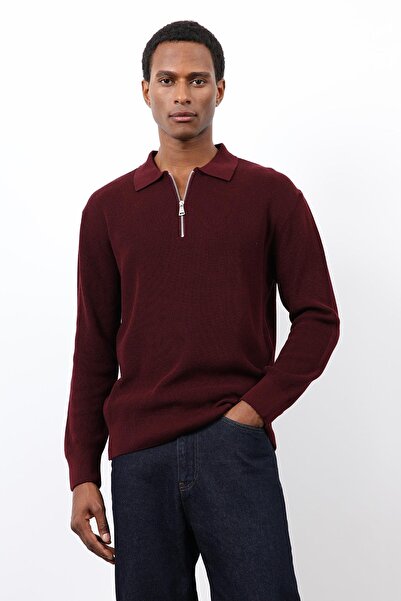 Antioch Burgundy Zippered Men's Knit Sweater