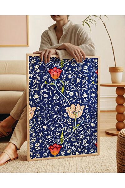ARTHOUSECOLLECTIVE William Morris Poster - Red Flowers Blue Decor - Unframed Poster in Table Dimensions