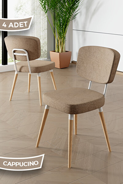 Canisa Nubba Serisi 4 adet Cappucino Mutfak Sandalyesi Gürgen Doğal Ahşap Aya...