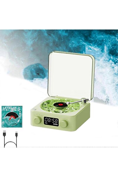 Mihristore Retro Pikap Plak Çalar Hoparlör Şarjlı Kablosuz Projektör Gece Lam...