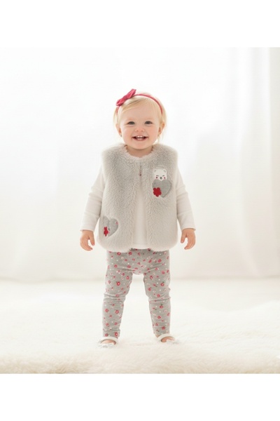 Baby Rose Baby Girl-Child Plush Vest Badi Woven Tights Three-Piece Set
