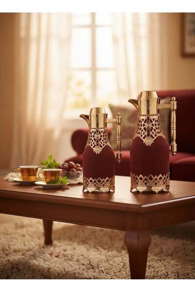 Gazella 2-Piece Tea/Coffee Flask Set 0.6L & 1.0L Red/Gold