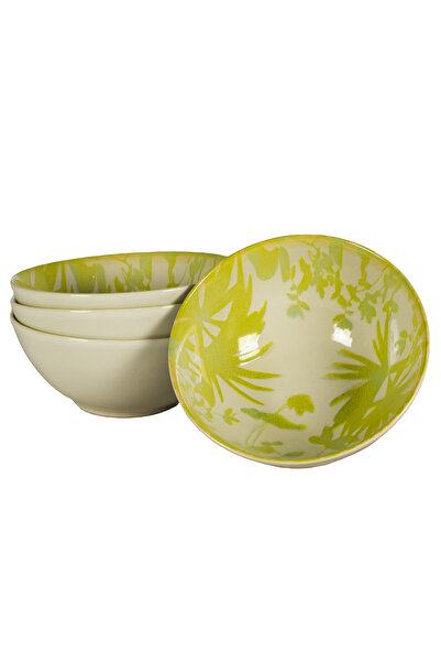 Cesiro Set of 4 bowls, 600 ml, Hawaii, light cream with green-yellow leaves