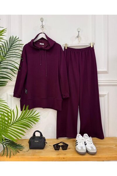 onix Style modal kapşonlu pantolonlu tesettür ikili takım Takım vişne