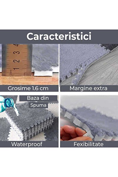 Faria Fluffy Puzzle Carpet with Polystyrene Base and EVA Foam 32x32 cm (1 pc), Gray