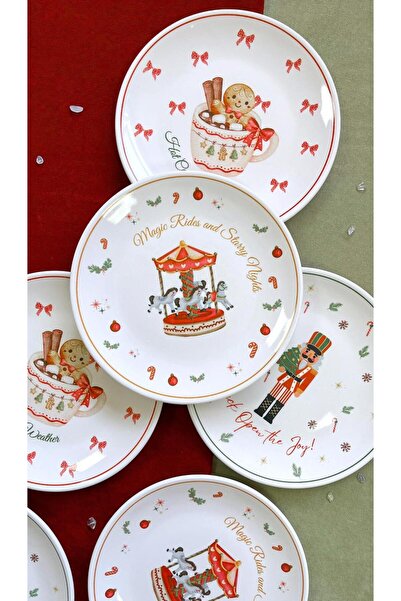 Erbaşlar Christmas Collection Luxury 6-Person 16 cm Dessert Plate Set