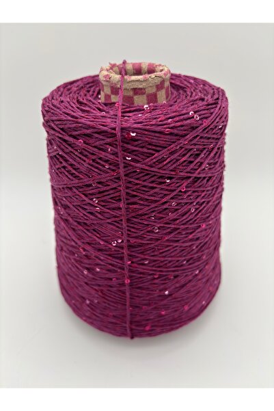 kumasfabrik (500Gr) Sequin Cotton Hand Knitting Yarn/Sequin Yarn/Color-Plum