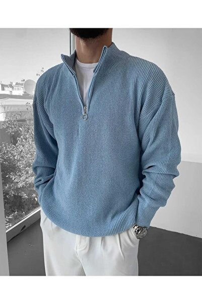 WE AND ME Men's Slim Fit Slim Fit Half Zip Mock Neck Knitwear Sweater