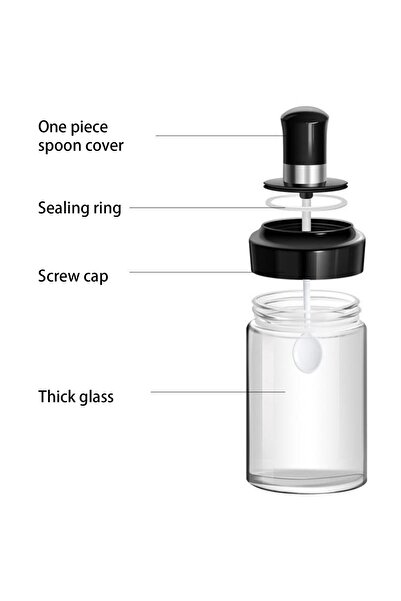 genric Glass spice jar set with lid and spoon, 10 pieces, 250ml capacity 00054