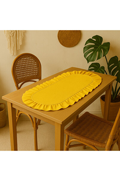 Belomia Home Collection Kadife Doku Fırfırlı Runner 30X80 cm Sarı