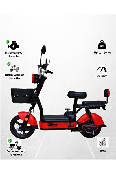 Camel ITQ-2 Pro, Electric Bike for Adult,450W,14 Inch Tyre,65km Range,with Side Mirrors and Basket,Red