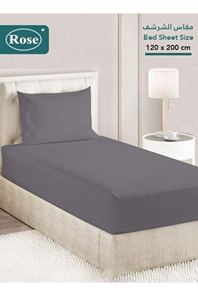 Rose Plain Fitted Sheet & Pillowcase, 2 Pcs Set, High Quality Microfiber, Size: 120x200+38 cm,Grey