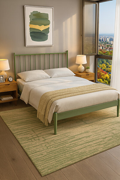 Unimet Falez-st Çift Kişilik Metal Karyola-Yeşil (YÜKSEK BAŞLIKLI) (AHŞAP LATALI)