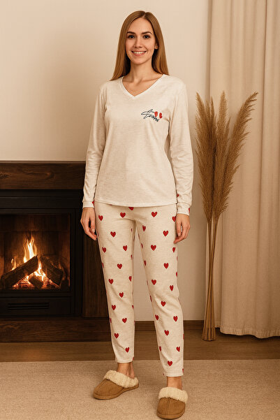 REMSA Γυναικείο Σετ Πιτζάμες με σχέδιο καρδιάς με λαιμόκοψη V 0464 Grey06